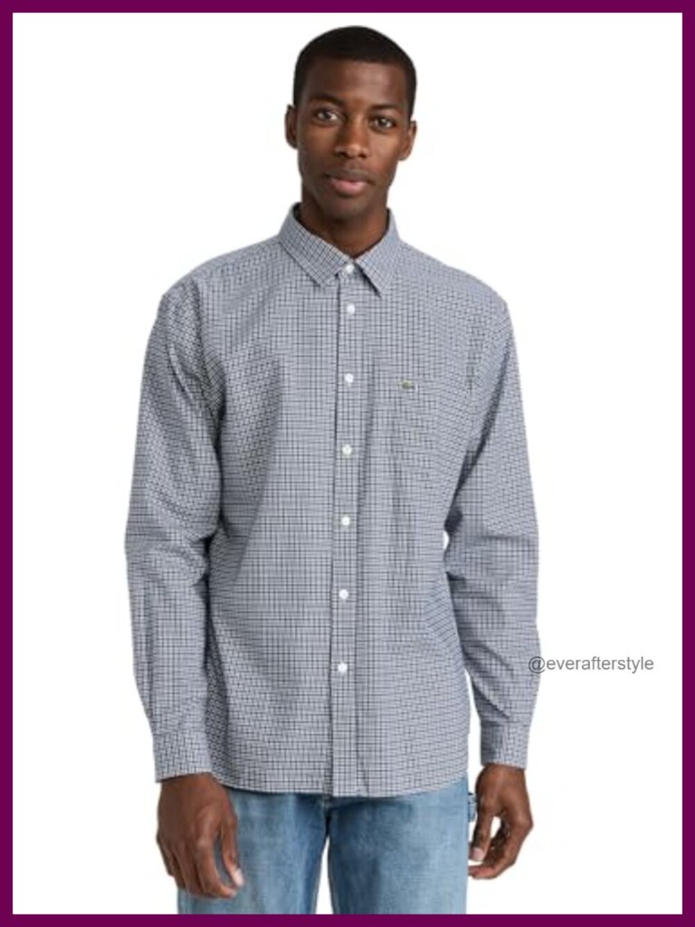 Lacoste Men's Regular Fit Organic Cotton Checkered Button Down Shirt